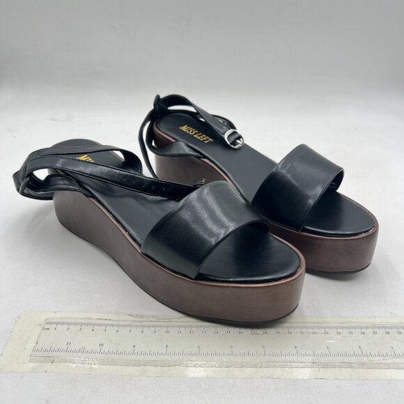 miss left Black Platform Open Toe Sandals Sling Back Ankle Strap Heel Wedge Shoe - Picture 3 of 7
